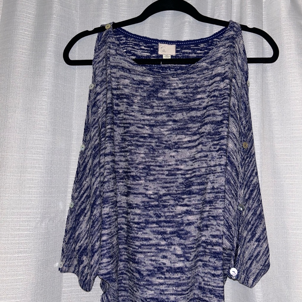 Anthropologie Blue and White off the shoulder Knit Top
